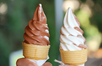 Two soft serve ice creams produced after an ice cream machine rental